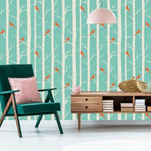 Papier Peint Bouleaux Et Oiseaux En Hiver – Image 6