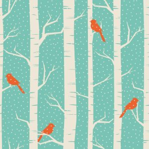 Papier Peint Bouleaux Et Oiseaux En Hiver – Image 1