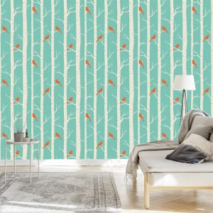 Papier Peint Bouleaux Et Oiseaux En Hiver – Image 3