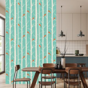 Papier Peint Bouleaux Et Oiseaux En Hiver – Image 4