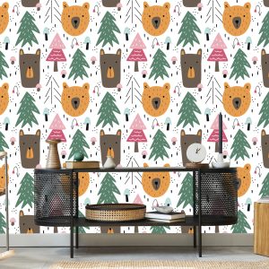 Papier Peint Ours Et Sapins De Noël Pour Enfants – Image 5