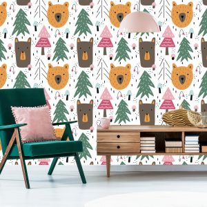 Papier Peint Ours Et Sapins De Noël Pour Enfants – Image 6