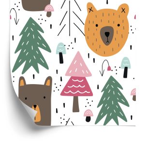 Papier Peint Ours Et Sapins De Noël Pour Enfants – Image 2