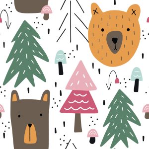 Papier Peint Ours Et Sapins De Noël Pour Enfants – Image 1