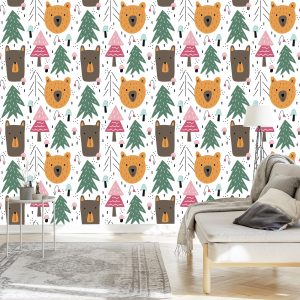 Papier Peint Ours Et Sapins De Noël Pour Enfants – Image 3