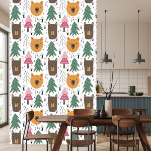 Papier Peint Ours Et Sapins De Noël Pour Enfants – Image 4