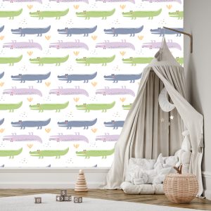 Papier Peint Plantes Crocodile Pastel Chambre Garçon – Image 3