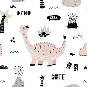 Papier Peint Pour Les Enfants, Les Dinosaures, Les Palmiers, Les Volcans – Image 1