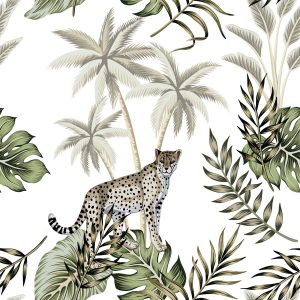 Papier Peint Chats Sauvages Et Feuilles – Image 1