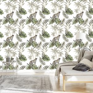 Papier Peint Chats Sauvages Et Feuilles – Image 3