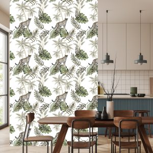 Papier Peint Chats Sauvages Et Feuilles – Image 4