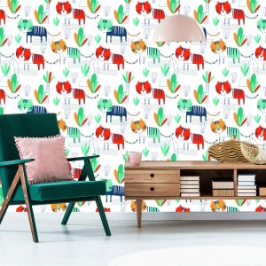 Papier Peint Pour Les Enfants, Les Chats, Les Plantes, Style Scandinave – Image 6