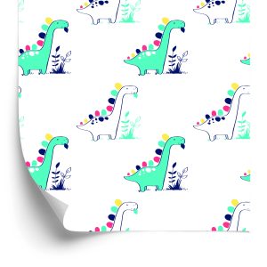 Papier Peint Pour La Chambre De Bébé Dinosaures, Plantes, Feuilles – Image 2