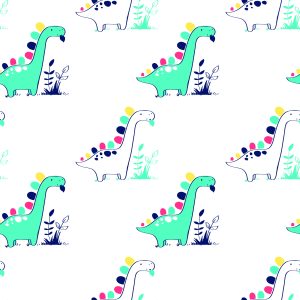 Papier Peint Pour La Chambre De Bébé Dinosaures, Plantes, Feuilles – Image 1