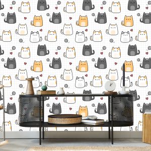 Papier Peint Pour Les Enfants - Chatons Et Coeurs – Image 5