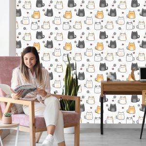 Papier Peint Pour Les Enfants - Chatons Et Coeurs – Image 7