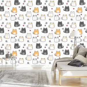 Papier Peint Pour Les Enfants - Chatons Et Coeurs – Image 3