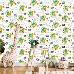 Papier Peint Pour L'excavatrice De Véhicules De Dinosaures De Garçon – Image 5
