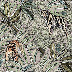 Papier Peint Tigres Et Plantes – Image 1