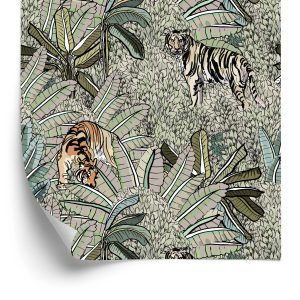 Papier Peint Tigres Et Plantes – Image 2