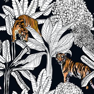 Papier Peint Tigres Et Plantes – Image 1