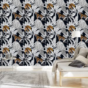 Papier Peint Tigres Et Plantes – Image 3