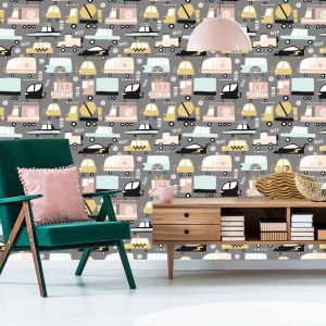 Papier Peint Pour Les Enfants - Voitures Colorées De Style Scandinave – Image 6