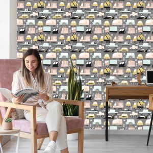 Papier Peint Pour Les Enfants - Voitures Colorées De Style Scandinave – Image 7