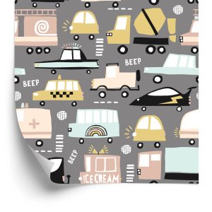 Papier Peint Pour Les Enfants - Voitures Colorées De Style Scandinave – Image 2