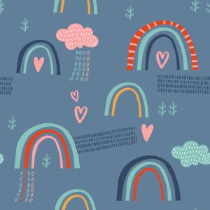 Papier Peint Nuages ​​D'arc-En-Ciel Pour Des Enfants Style Scandinave – Image 1