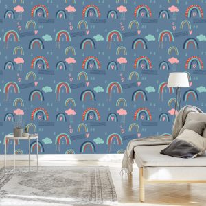 Papier Peint Nuages ​​D'arc-En-Ciel Pour Des Enfants Style Scandinave – Image 3