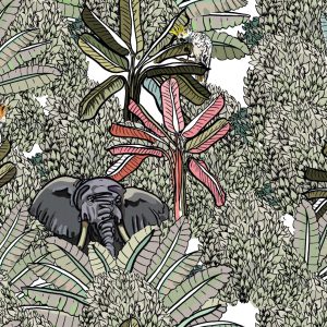 Papier Peint Éléphants, Oiseaux Et Arbres – Image 1