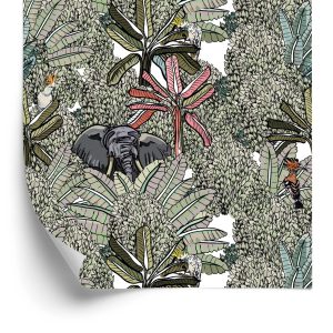 Papier Peint Éléphants, Oiseaux Et Arbres – Image 2
