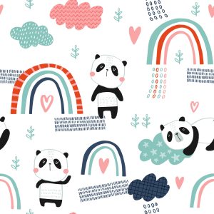 Papier Peint Pandas Avec Un Arc-En-Ciel En Arrière-Plan – Image 1