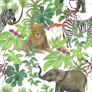 Papier Peint Animaux Sauvages Et Feuilles – Image 1