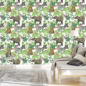 Papier Peint Animaux Sauvages Et Feuilles – Image 3