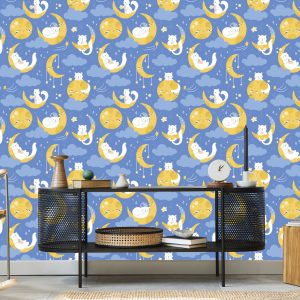 Papier Peint Pour Les Enfants - Étoiles, Chats Et Lunes – Image 5