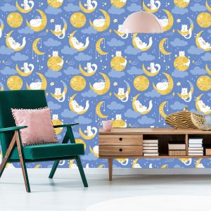 Papier Peint Pour Les Enfants - Étoiles, Chats Et Lunes – Image 6