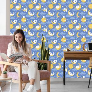 Papier Peint Pour Les Enfants - Étoiles, Chats Et Lunes – Image 7