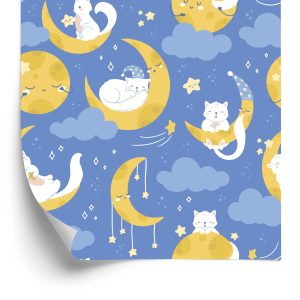 Papier Peint Pour Les Enfants - Étoiles, Chats Et Lunes – Image 2