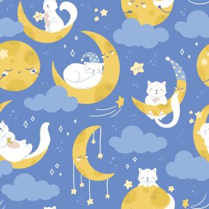 Papier Peint Pour Les Enfants - Étoiles, Chats Et Lunes – Image 1