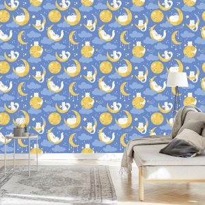 Papier Peint Pour Les Enfants - Étoiles, Chats Et Lunes – Image 3