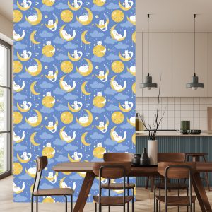 Papier Peint Pour Les Enfants - Étoiles, Chats Et Lunes – Image 4