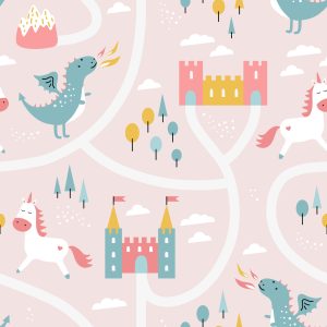 Papier Peint Dragons Licornes D'une Chambre D'enfant De Conte De Fées – Image 1