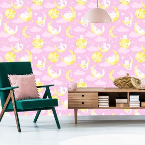 Papier Peint Pour Les Enfants - Étoiles, Chats Et Lunes – Image 6