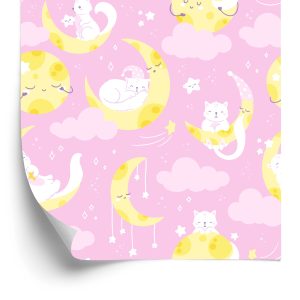 Papier Peint Pour Les Enfants - Étoiles, Chats Et Lunes – Image 2