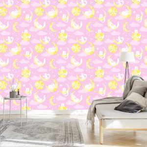 Papier Peint Pour Les Enfants - Étoiles, Chats Et Lunes – Image 3
