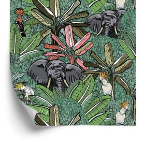 Papier Peint Éléphants, Oiseaux Et Arbres – Image 2