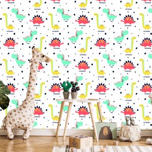 Papier Peint Dinosaures En Pointillés Colorés Pour La Chambre De Bébé – Image 5