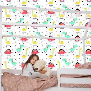 Papier Peint Dinosaures En Pointillés Colorés Pour La Chambre De Bébé – Image 7
